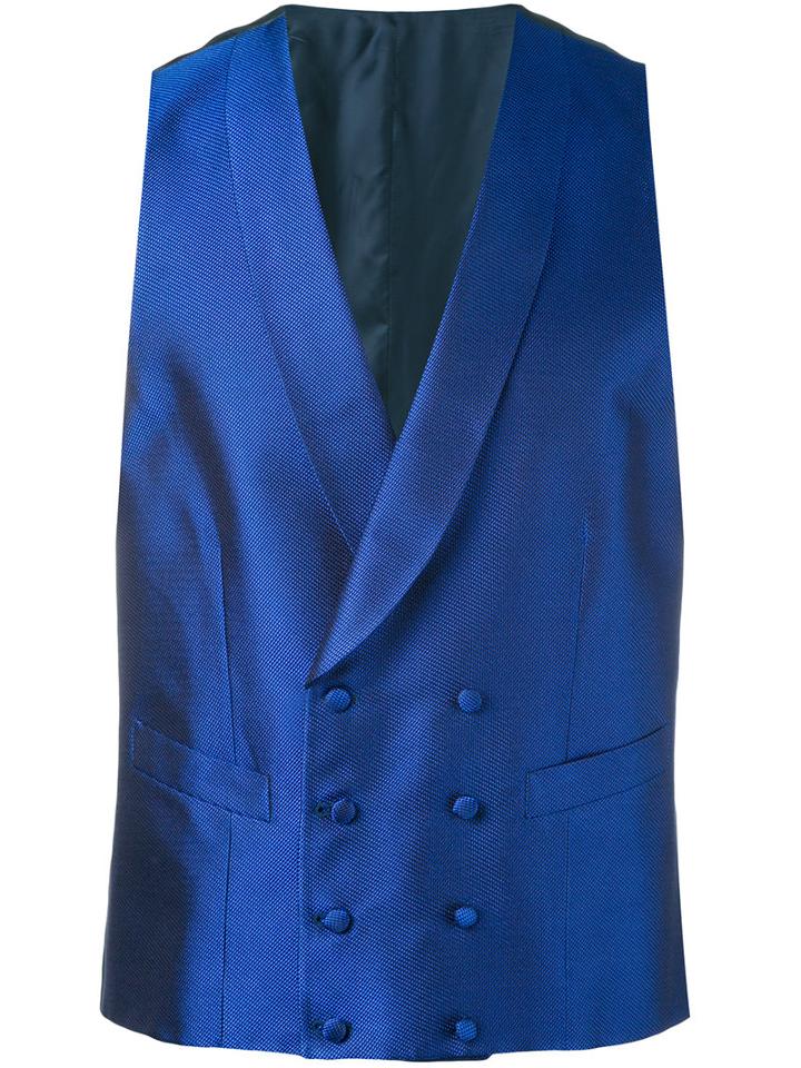 Canali - Double Breasted Waistcoat - Men - Silk/cupro - 50, Blue, Silk/cupro