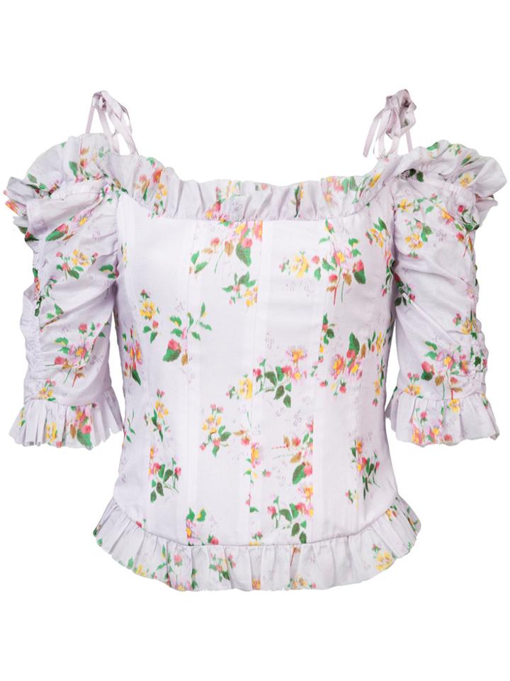 Brock Collection Floral Print Dropped Shoulders Corset Blouse - Pink &