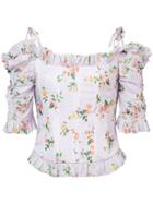 Brock Collection Floral Print Dropped Shoulders Corset Blouse - Pink &