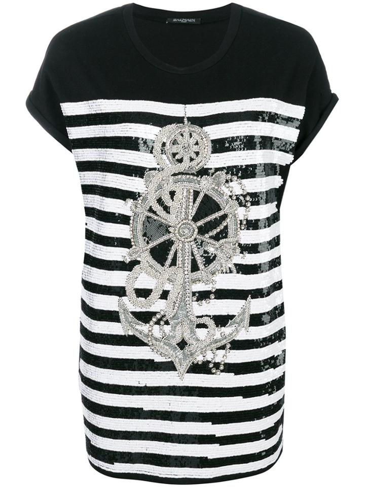 Balmain Embellished Anchor T-shirt - Black