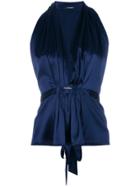 Styland Deep V-neck Ruched Top - Blue