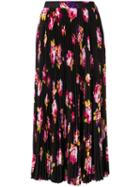 Msgm Pleated Floral Print Skirt - Black