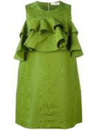 Bally Ruffled Mini Dress, Women's, Size: 40, Green, Silk