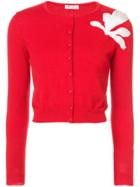 Oscar De La Renta Embellished Cropped Cardigan - Red