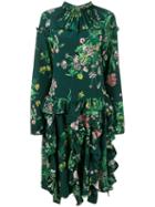 Rochas - Floral Print Gathered Dress - Women - Silk/cupro - 44, Green, Silk/cupro
