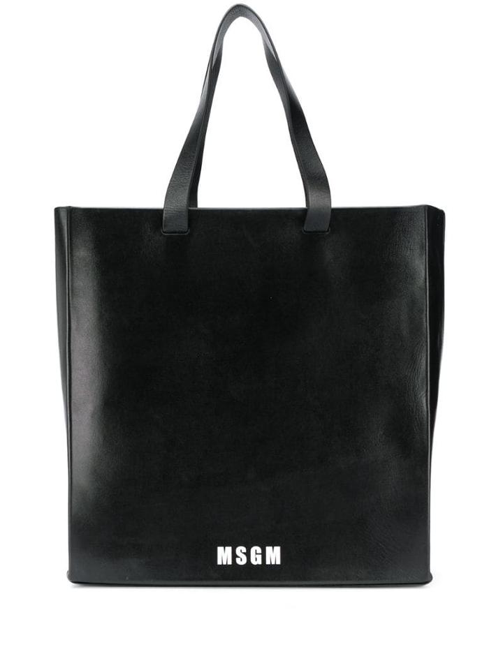 Msgm Logo Printed Tote Bag - Black