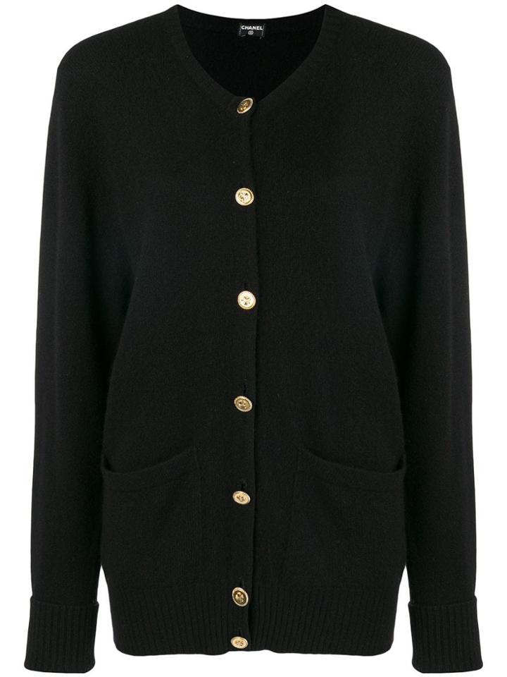 Chanel Vintage Cashmere Elongated Buttoned Cardigan - Black