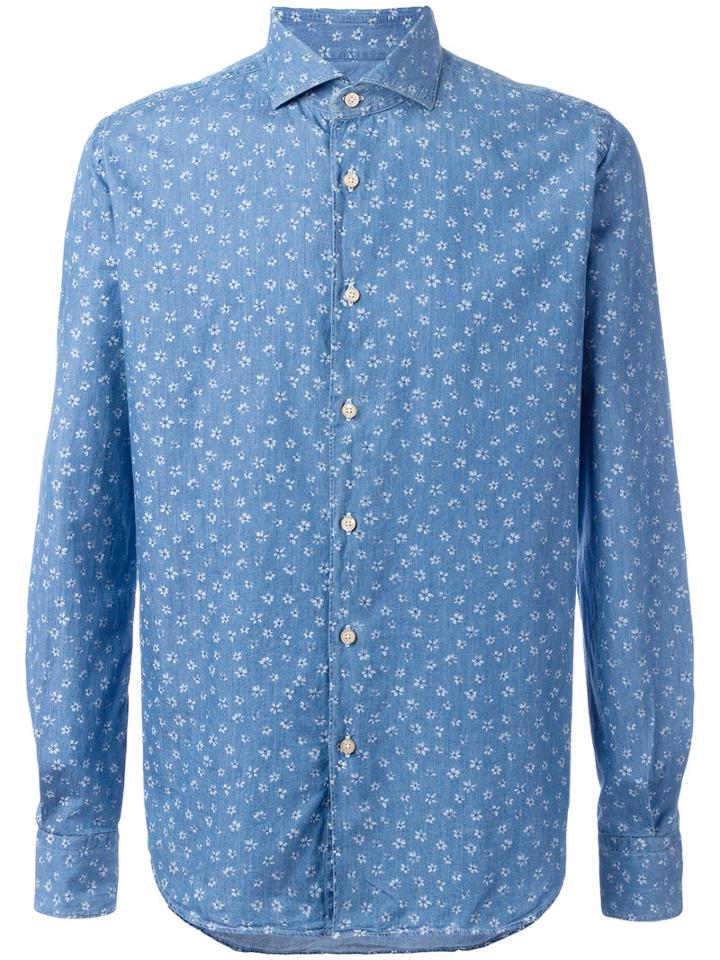 Xacus Floral Print Shirt, Men's, Size: 38, Blue, Cotton