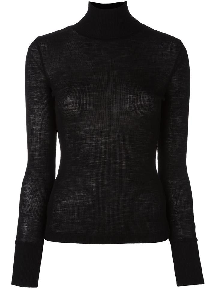 T By Alexander Wang Fine Knit Roll Neck Top, Women's, Size: Xs, Black, Wool