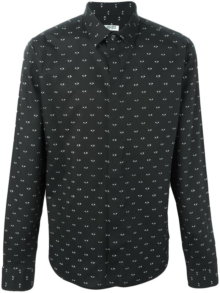 Kenzo Eye Print Shirt, Men's, Size: 43, Black, Cotton/spandex/elastane
