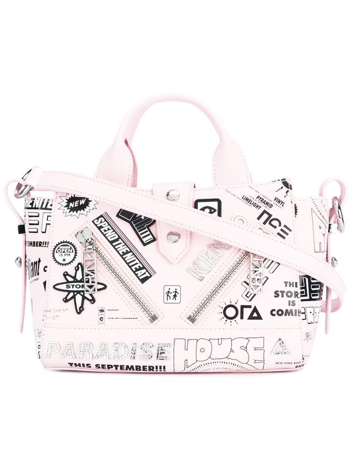 Kenzo Kalifornia Flyers Print Shoulder Bag, Women's, Pink/purple, Leather