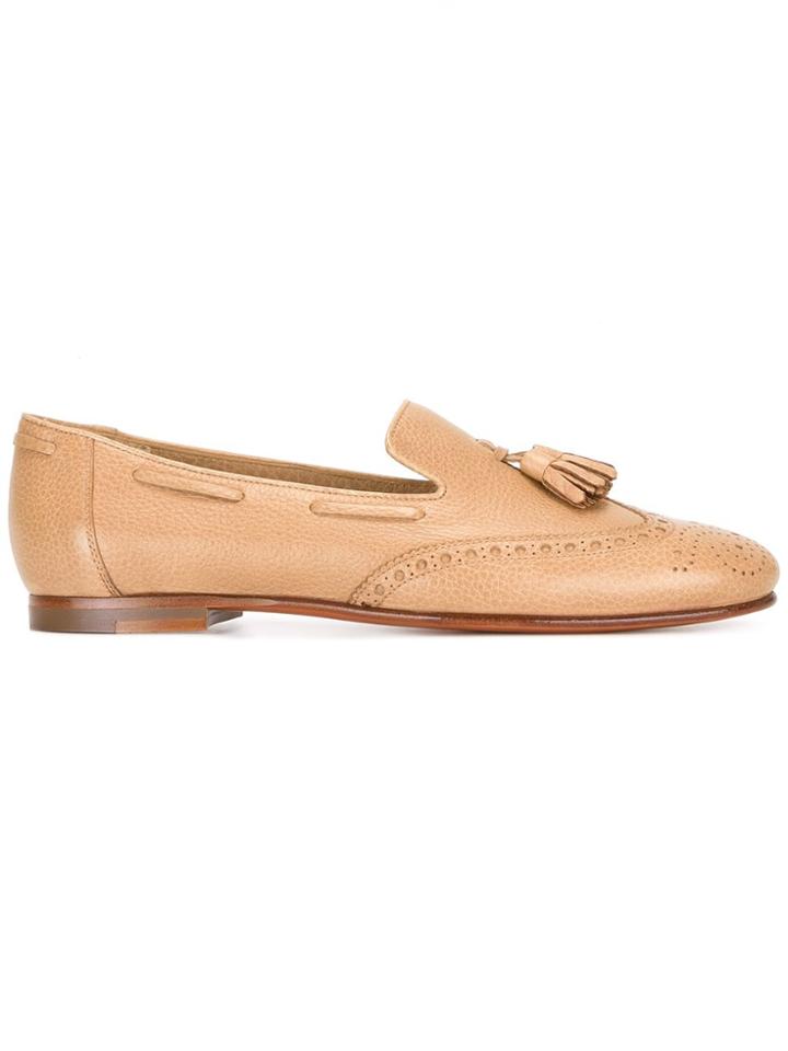 Santoni Perforated Detail Tassel Loafers - Nude & Neutrals