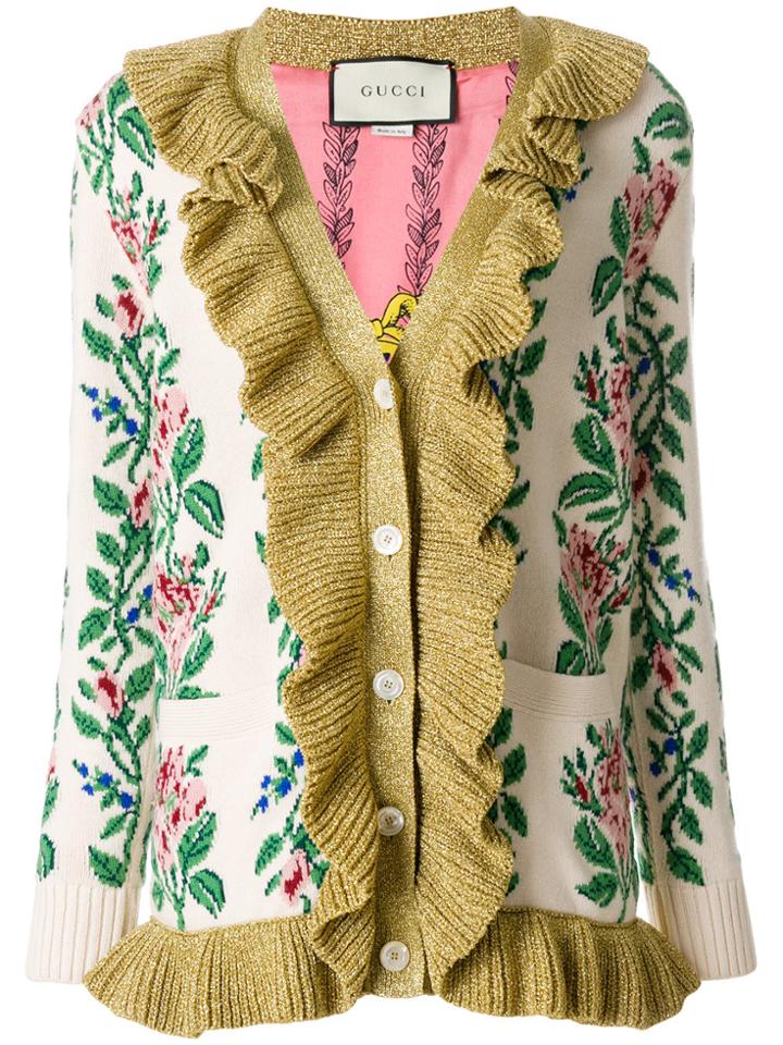 Gucci Intarsia Jacquard Flowers Cardigan - Nude & Neutrals