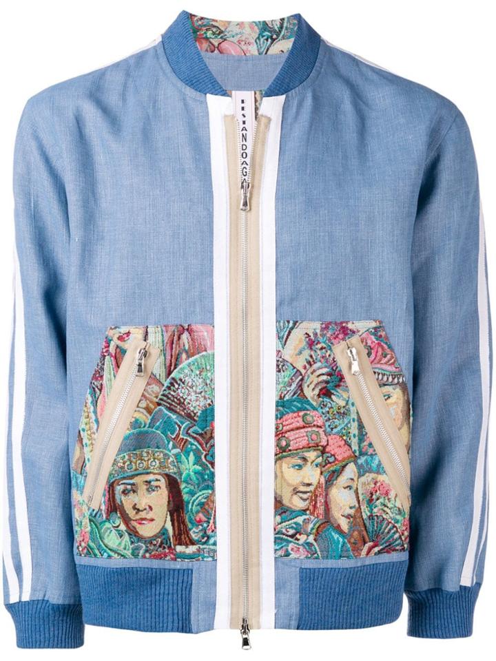 Ermanno Gallamini Embroidered Detail Bomber Jacket - Blue