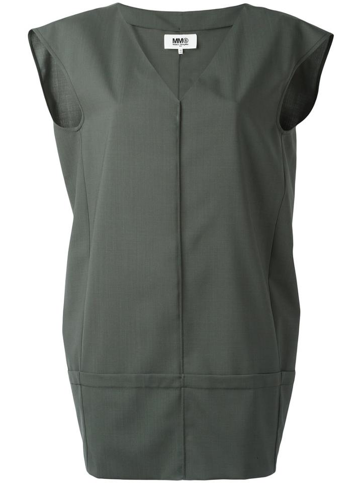 Mm6 Maison Margiela Panelled Mini Dress, Women's, Size: 44, Green, Wool/polyester/spandex/elastane