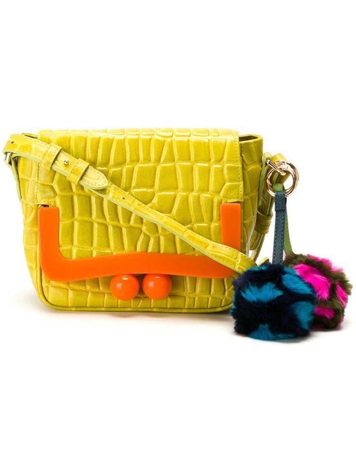 House Of Holland Croc Shoulder Bag, Women's, Green, Calf Leather