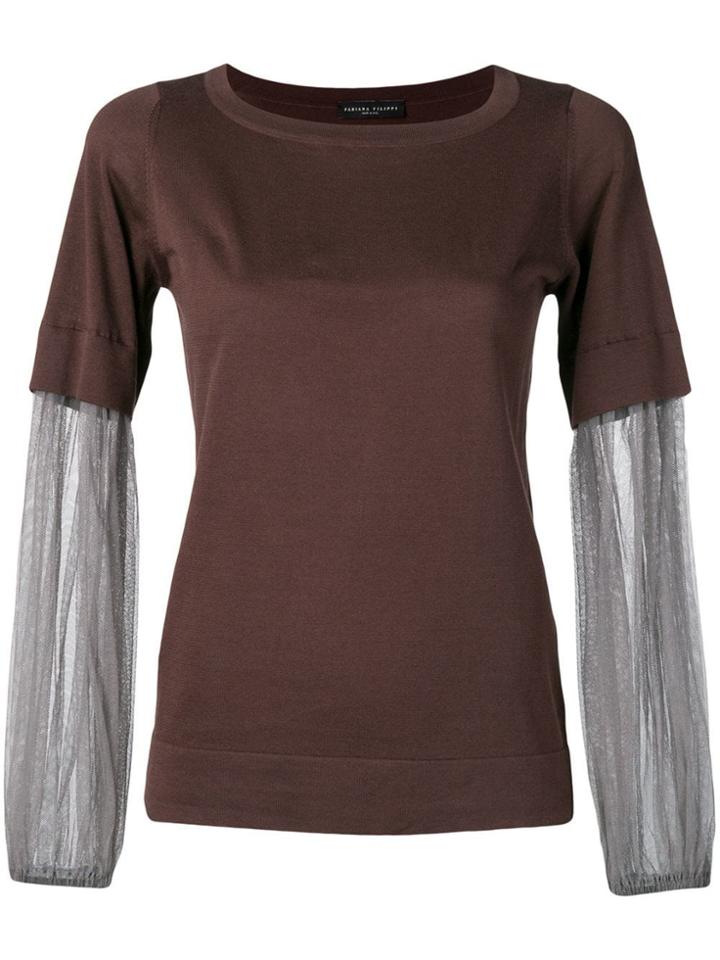 Fabiana Filippi Tulle-panelled Sweatshirt - Brown