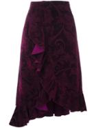 Lanvin Paisley Ruffle Detail Skirt, Women's, Size: 38, Pink/purple, Cotton/viscose