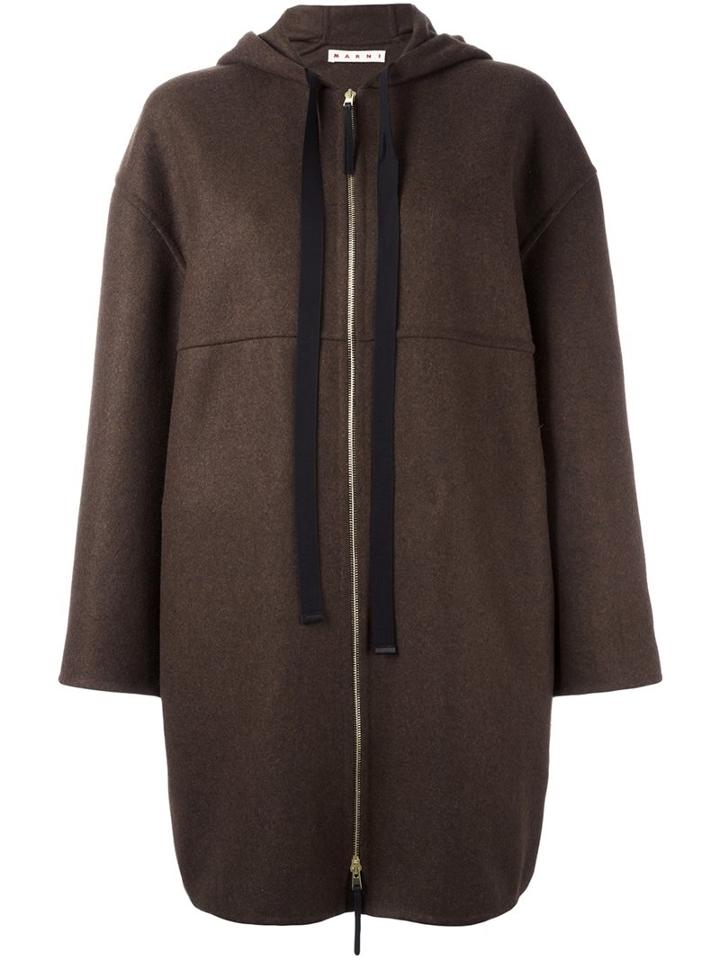Marni Hooded Coat, Women's, Size: 40, Brown, Polyamide/virgin Wool