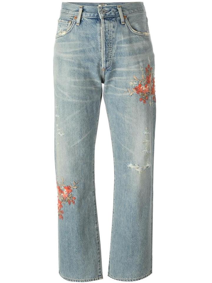 Citizens Of Humanity Embroidered Cropped Jeans, Women's, Size: 28, Blue, Cotton/lyocell