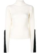 Joseph Contrast Sleeve Ribbed Turtleneck Sweater - White