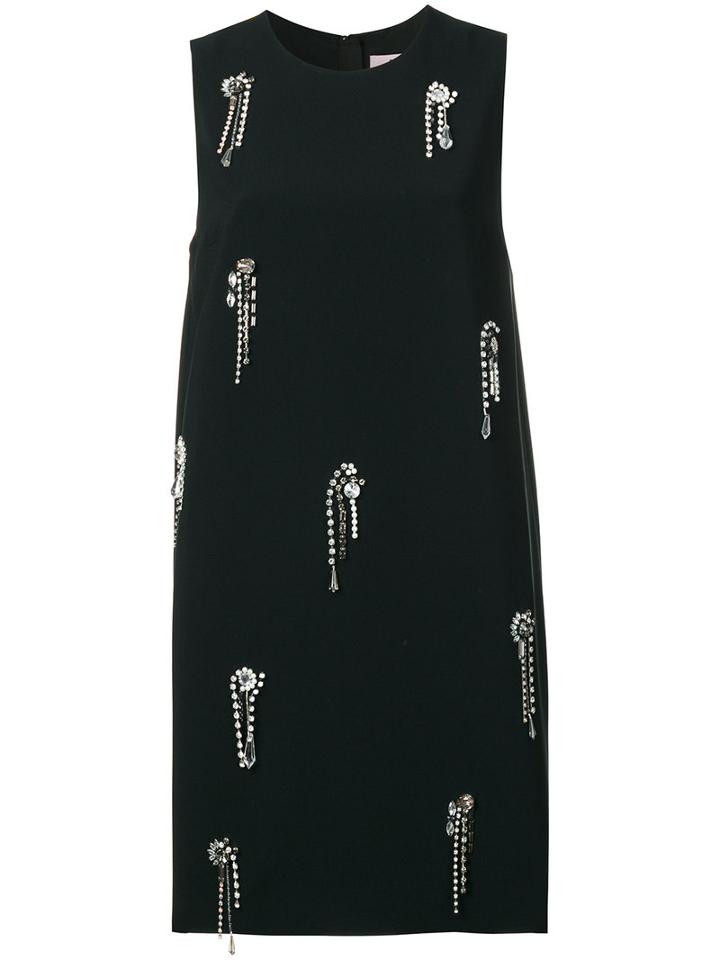 Msgm - Embellished High Collar Dress - Women - Acetate/viscose - 44, Black, Acetate/viscose