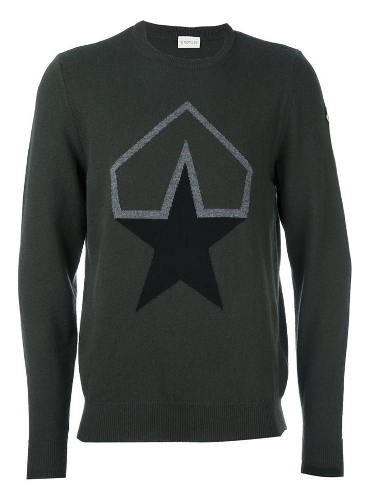 Moncler Logo Print Sweater, Men's, Size: Small, Green, Virgin Wool
