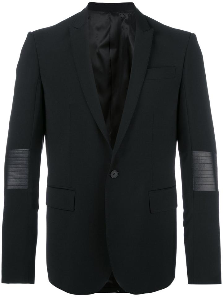Les Hommes - Classic Blazer - Men - Leather/polyester/spandex/elastane/virgin Wool - 52, Black, Leather/polyester/spandex/elastane/virgin Wool