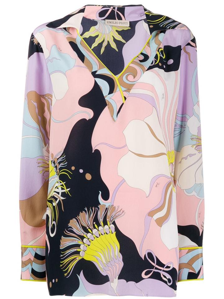 Emilio Pucci Lily Print Silk Blouse - Blue
