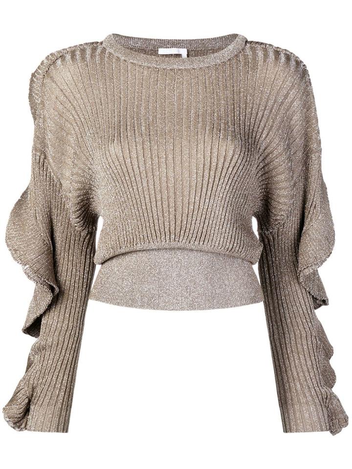 Chloé Cropped Ribbed Knit Sweater - Metallic
