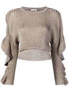 Chloé Cropped Ribbed Knit Sweater - Metallic