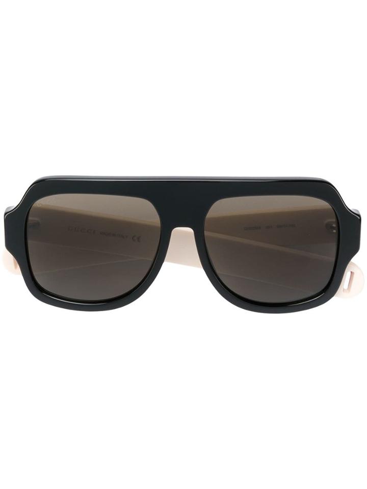 Gucci Eyewear Striped Arm Logo Sunglasses - Black