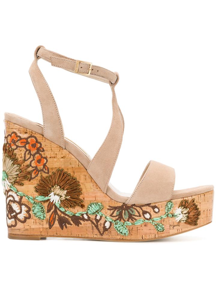 Paloma Barceló Floral Patch Wedge Sandals - Nude & Neutrals