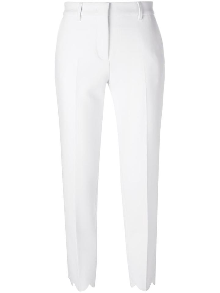 Msgm Scalloped Hem Cropped Trousers, Women's, Size: 42, White, Polyester/spandex/elastane/viscose