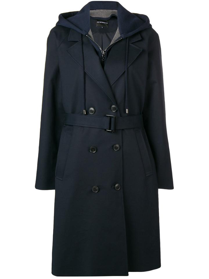 Emporio Armani Hoodie Layered Trench Coat - Blue