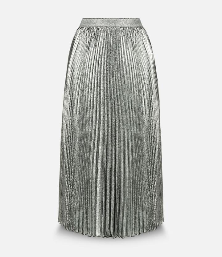 Christopher Kane Lamé Pleated Skirt, Women's, Size: 10, Grey, Silk/polyester