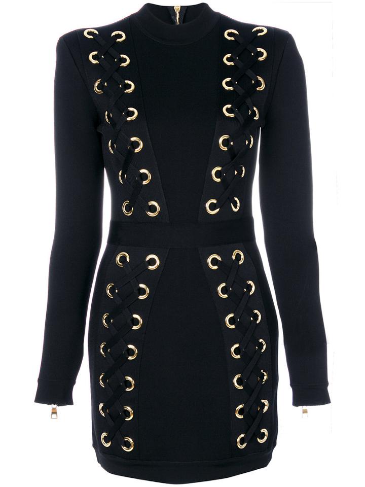 Balmain - Embroidered Fitted Dress - Women - Polyamide/spandex/elastane/viscose/brass - 40, Black, Polyamide/spandex/elastane/viscose/brass