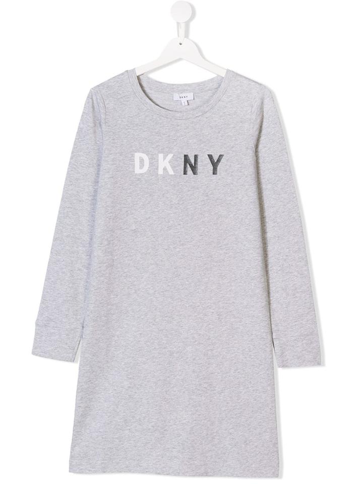 Dkny Kids Teen Logo Print Jersey Dress - Grey