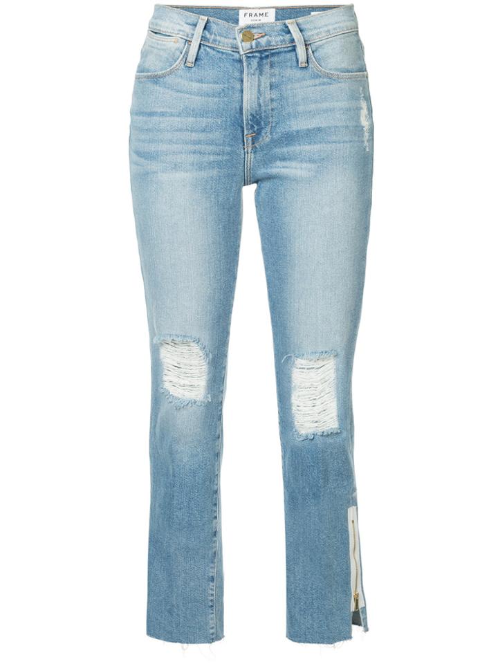 Frame Denim Le High Raw Edge Exposed Zipper Jeans - Blue