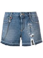 Ermanno Scervino Ripped Embroidered Denim Shorts - Blue