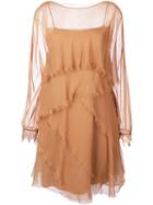 Alberta Ferretti Raw Edge Layered Dress, Women's, Size: 42, Brown, Acetate/silk/polyamide