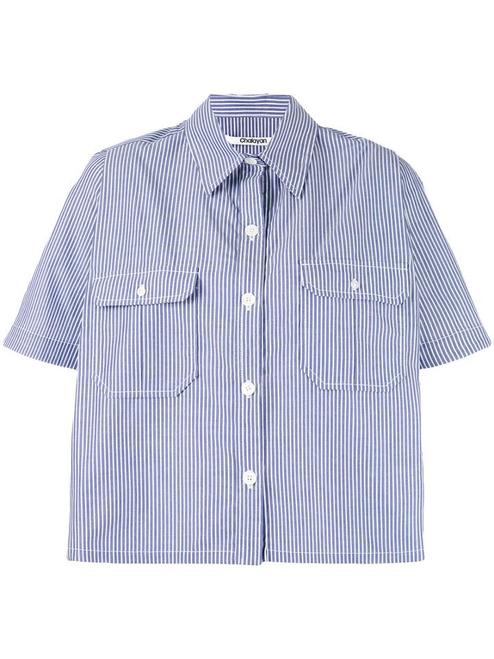Chalayan - Striped Cape Shirt - Women - Cotton - 40, Women's, Blue, Cotton