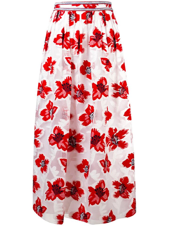 Tory Burch Floral Print Empire Skirt, Women's, Size: 6, White, Viscose/polyester