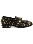 Gucci Studded Fringe Leather Loafers - Black