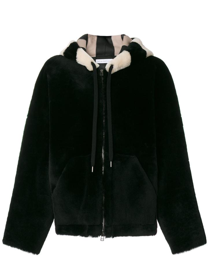 Inès & Maréchal Fur Detail Coat - Black