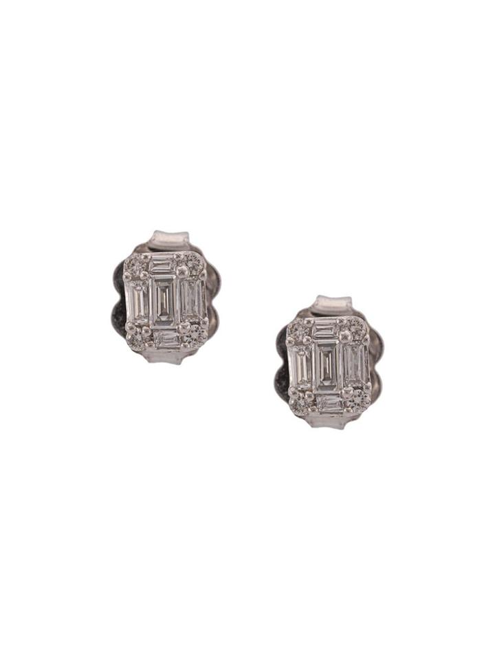 Sara Weinstock 18kt White Gold Small Illusion Emerald Cut Studs -
