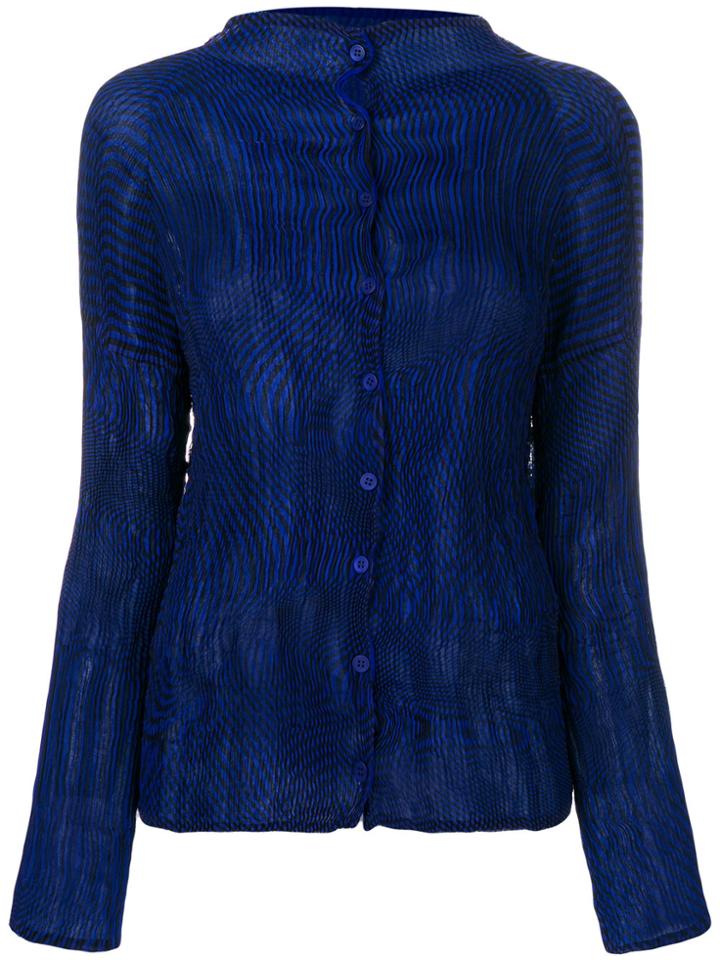 Issey Miyake Pleated Button Down Blouse - Blue