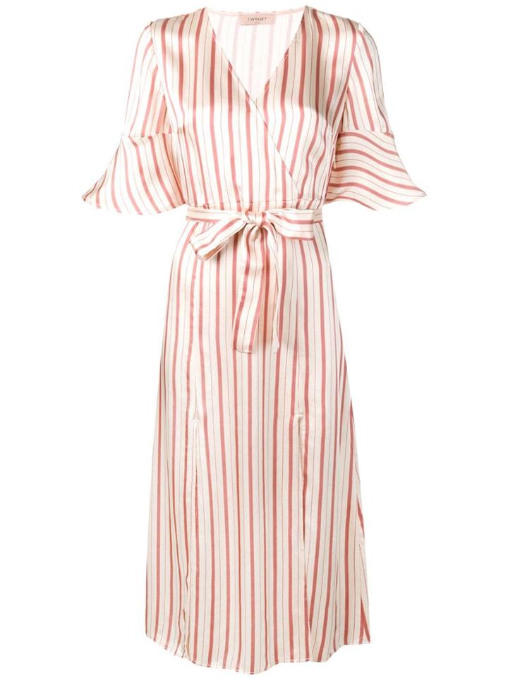 Twin-set Striped Satin Dress - Neutrals
