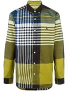 Burberry Colour Block Checked Shirt, Men's, Size: Large, Green, Cotton