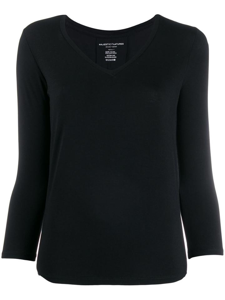 Majestic Filatures Button Detail Jersey Top - Black